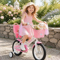RULLY pink unicorn kids bike with training wheels, front basket, doll seat and streamers - view 3