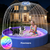 Pawtners Foldable Dog Pool with Sprinkler & RGB LED Light, 72"