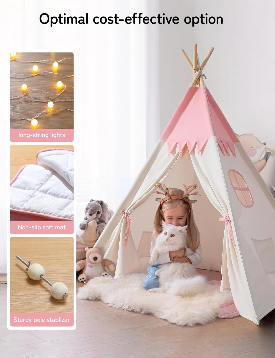 besrey Teepee Tent for Kids - Pink / 47.2 inches x 47.2 inches x 61 inches - image 3