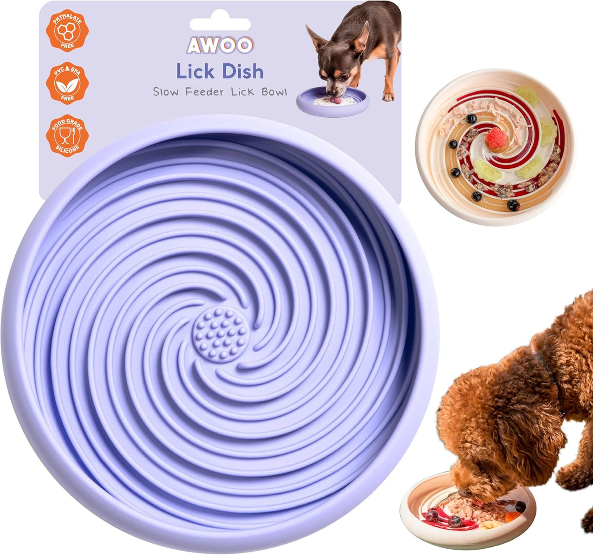 Lick Dish, Silicone Lick Mat + Slow Feeder for Cats & Small Dogs - Periwinkle / Large