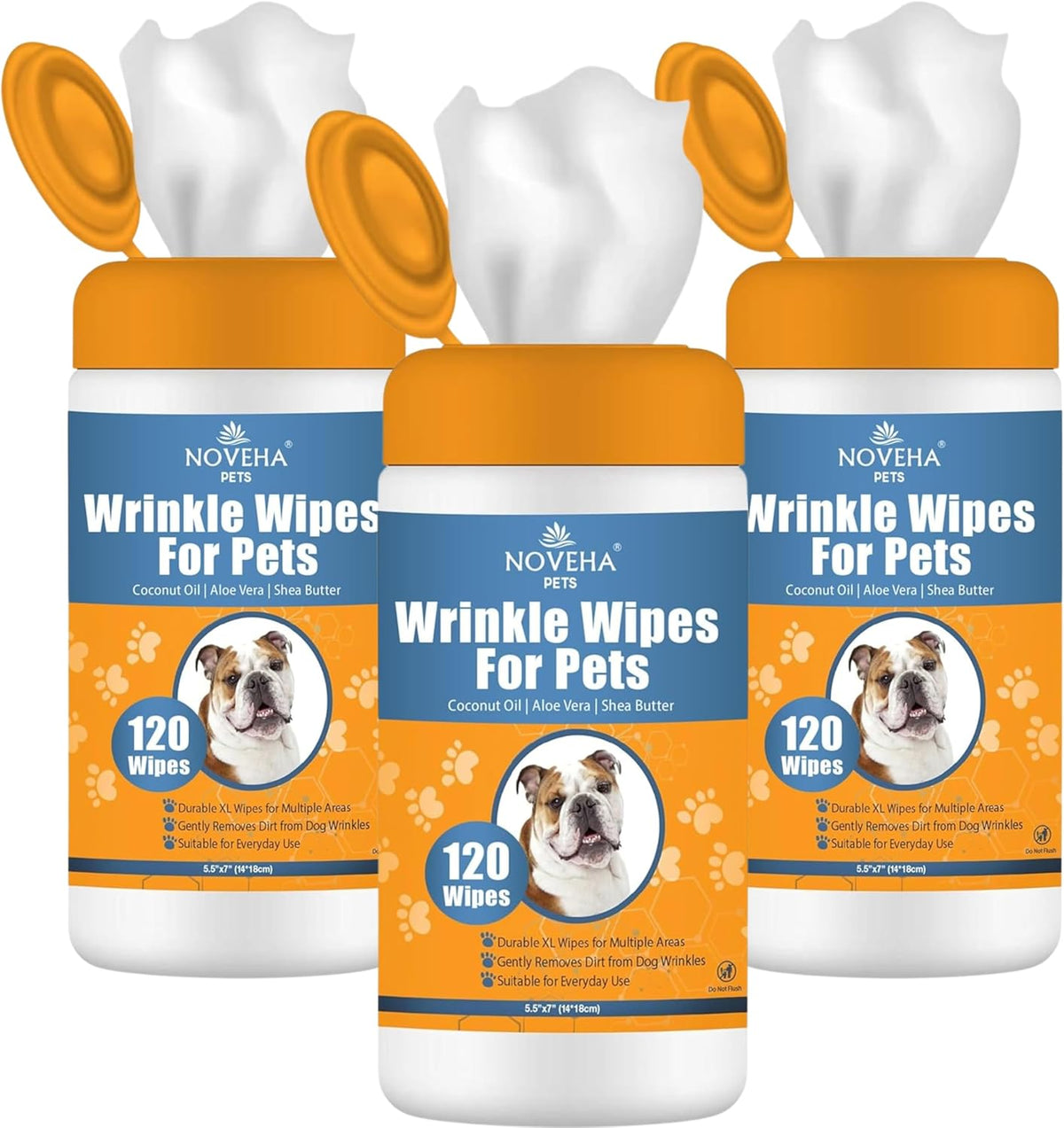 NOVEHA Pet Wipes, Formulated Pet Wipes - 360 Wrinkle Wipes