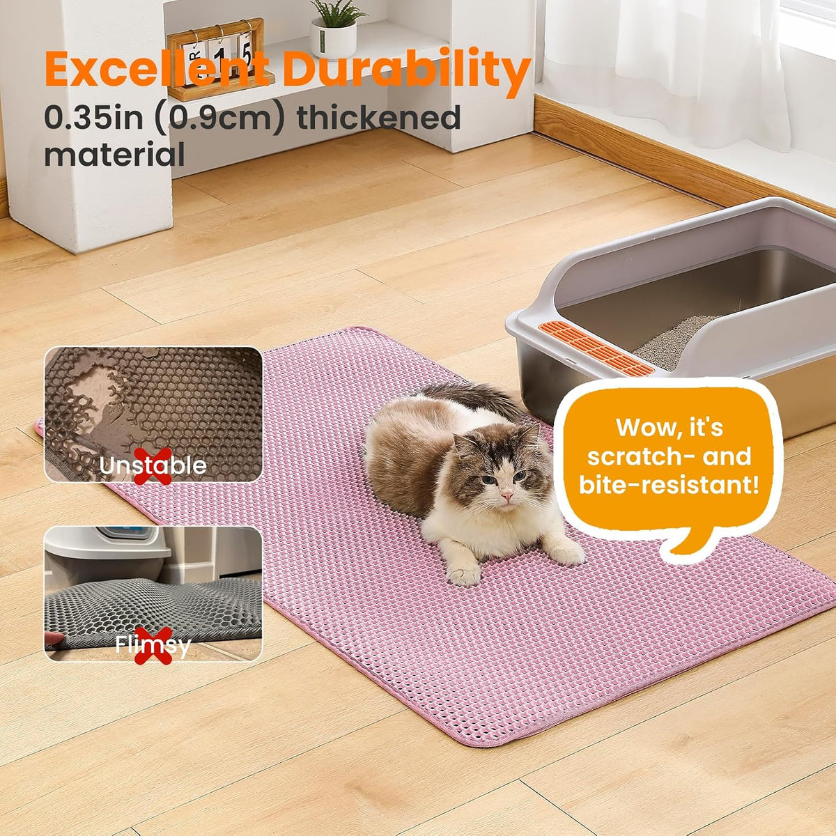 Cat Litter Mat, Double Layer Honeycomb Litter Box Mat – Daily Care for Cats - 46x26 Inches / Pink - image 4