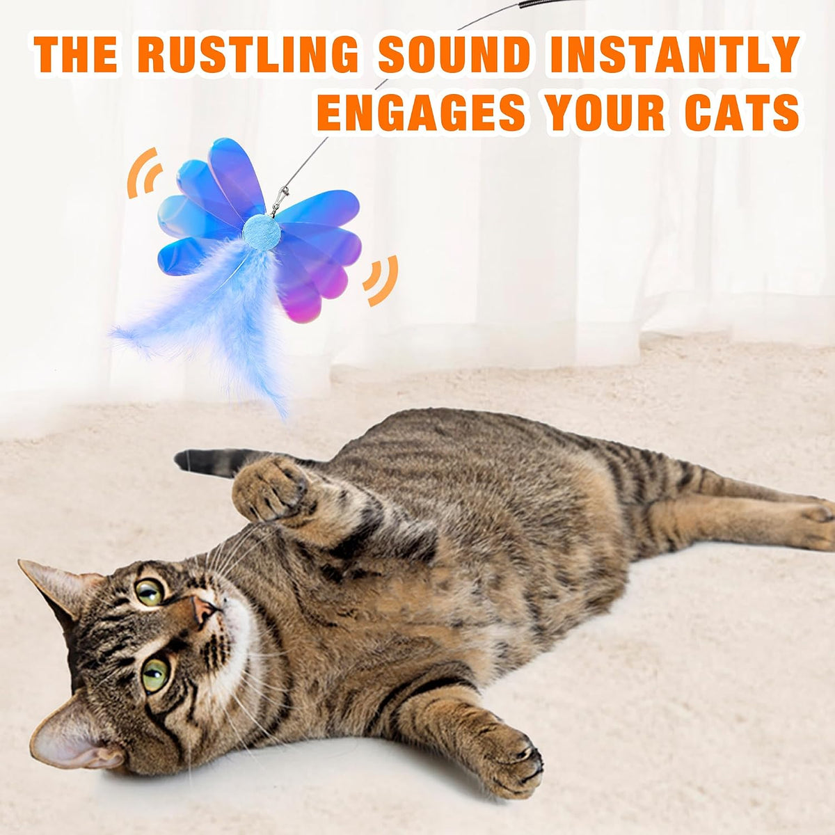 JXFUKAL Cat Toys - 2 in 1 Spring Cat Wand Toy with 2PCS Ultra-Long Cat Teaser, 4PCS Spring Steel - 4PCS REFILLS - image 2