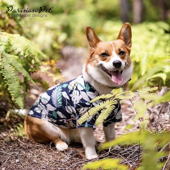 Parisian Pet Palm Leaves Dog Shirt - 100%Cotton Summer Clothes - Stylish Beach Outfit - Hook and Loop Closure - Machine Washable - XL3