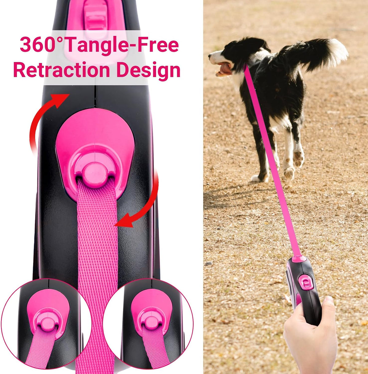 Segarty 26ft Dog Leash Retractable - Pink / 16ft(up to 44 lbs) - image 4