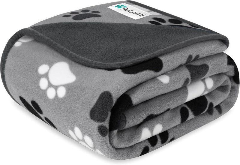 PetAmi Waterproof Dog Blanket, Leakproof Pee Proof Cat Blanket - Paw Print Gray / Large (40x60)