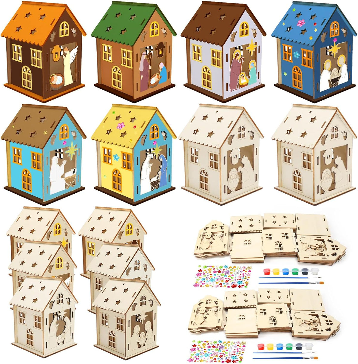 Fennoral 7 pack wooden 3D pumpkin house craft kit for kids Halloween decorating - view 5