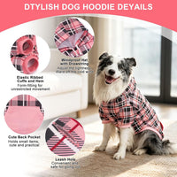 Plaid Dog Hoodie - British Style Warm Dog Sweater Shirt with Leash Hole,Pitbull Clothes - Pink / M-Large - image 2