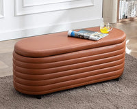 Storage Ottoman Bench Upholstered PU Leather End of Bed Stool with Safety Hinge for Bedroom, Living Room, Entryway (44.5-inch, Brown), TN2436