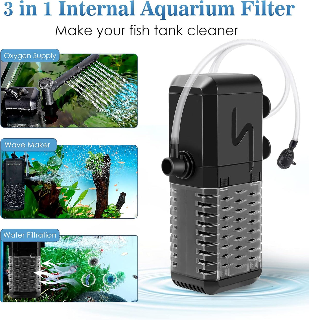 AQQA Submersible Aquarium Filter - S(158GPH-6W) - image 3