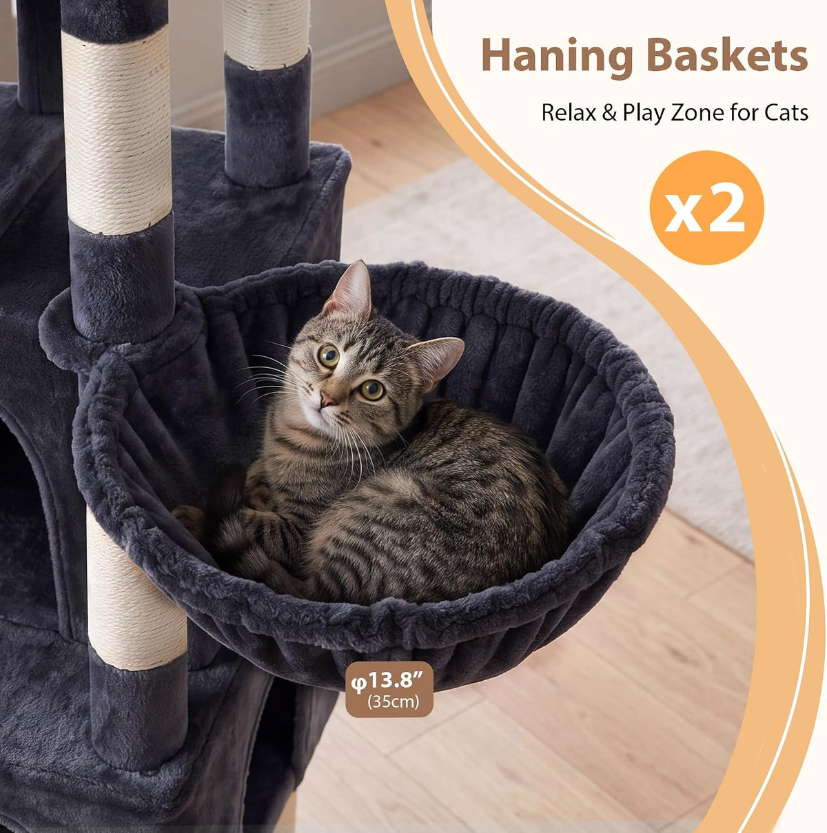 Cat Tree Tower 42'' with Condo, Indoor Scratching Post GCT005SG – Essentials for Cats - Dark gray / 78.7 inch - image 4