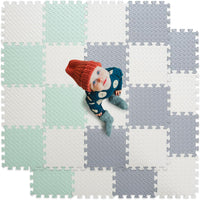 16 Tiles Foam Play Mat, Soft & Safe EVA Foam Mats for Floor - White/Gray/Bean Green