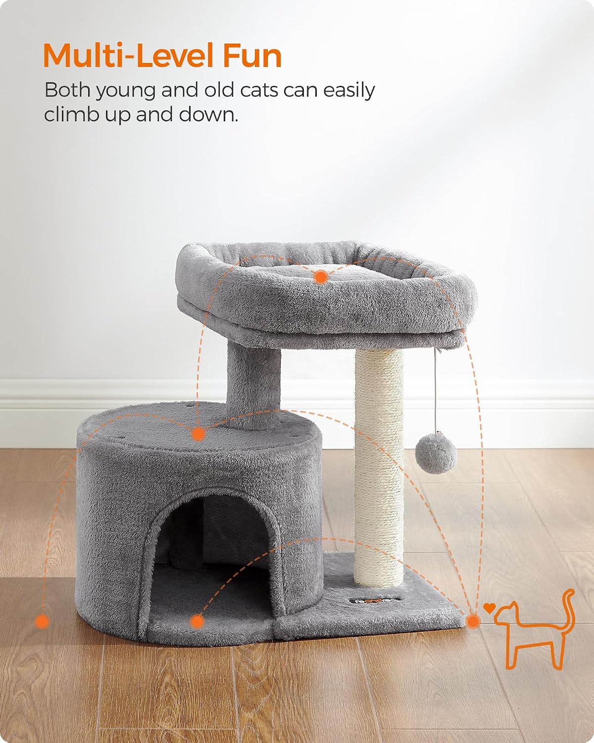 Feandrea Cat Tree, Cute Kittens Condo - Light Gray - image 3