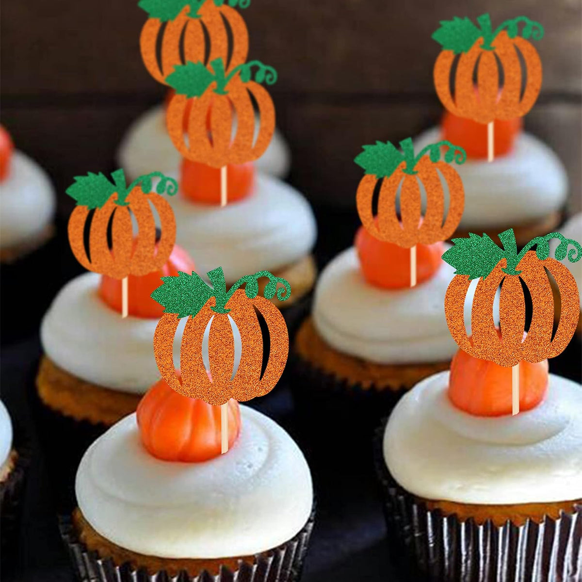 24 PCS Pumpkin Oh Baby Cupcake Toppers Glitter Fall Theme pumpkin - A Design 1 Orange - image 3
