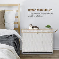 Cat Litter Box Enclosure with Soft Litter Mat; Hidden Cat Washroom Furniture with Door; Handwoven Rattan Cat House with Large Space; Pet Crate for Living Room, Bedroom, Balcony (White)