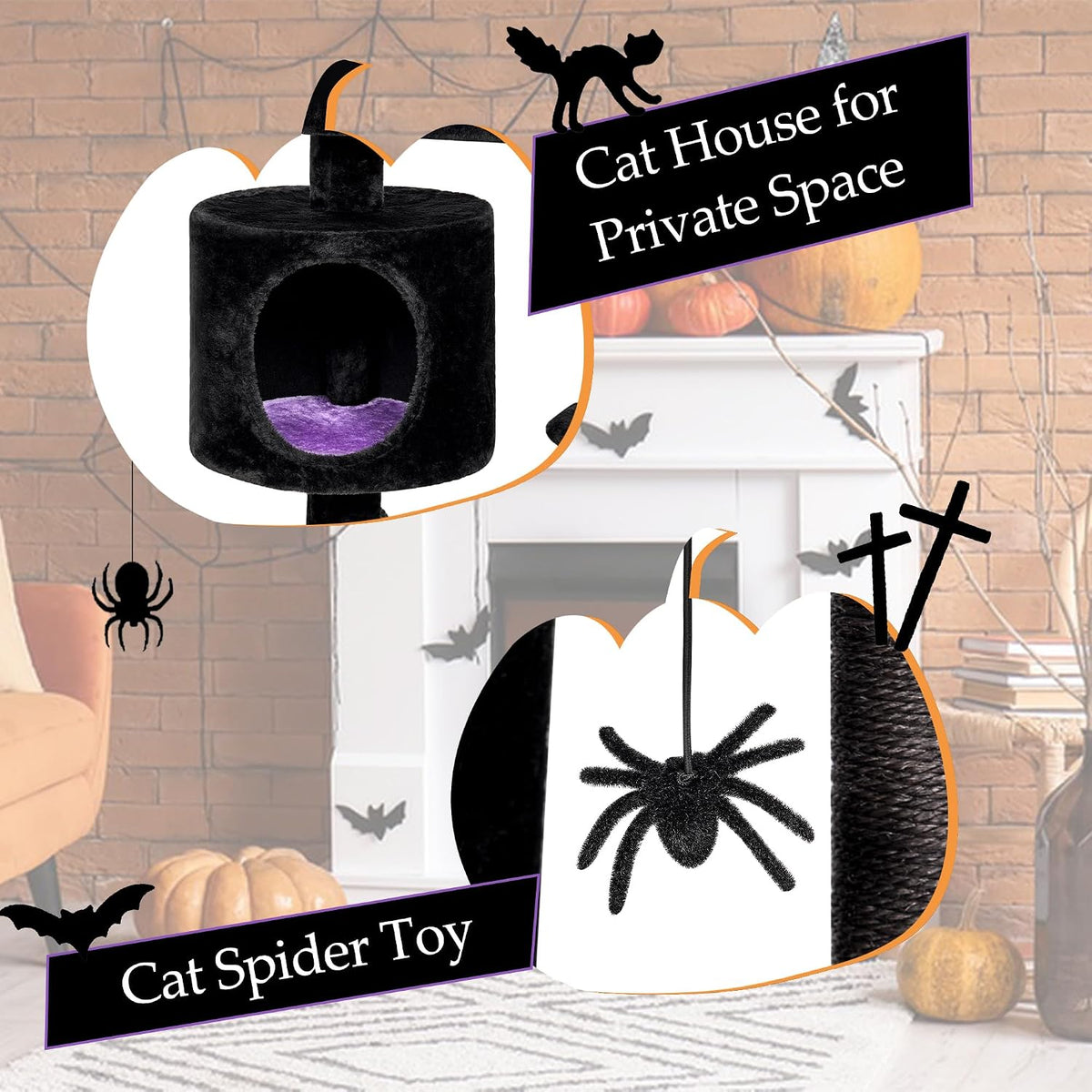 Halloween Cat Tree for Indoor Cats - Black and Purple - image 3