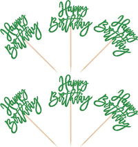 24 PCS Happy Birthday Cupcake Toppers Glitter Picks for Celebrating - Green - image 3