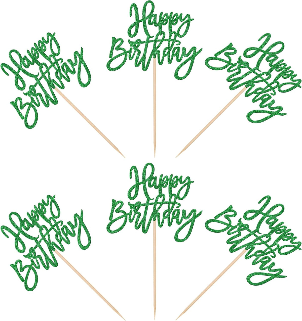 24 PCS Happy Birthday Cupcake Toppers Glitter Picks for Celebrating - Green - image 3