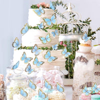 30Pcs 2D Waterproof Swallowtail Butterfly Cake Topper Transparent - Not Edible / Blue Gold - image 3