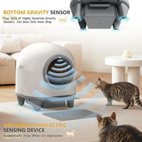 WARCAT Self Cleaning Litter Box Automatic, 90 L Automatic Cat Litter Box for Multiple Cats APP-Controlled with Smart Sensors, Safety Protection,Mat,1 Roll Garbage Bag (Gray)