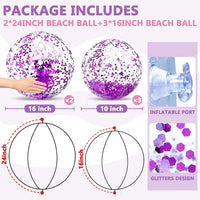 TURNMEON 5 Pack Sequins Beach Balls 16 Inch 24 Inch Pool Party - Purple / 2 pcs 24inch+3 pcs 16inch - image 2