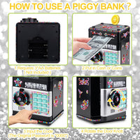 Piggy Bank for Kids Girls Boys with Password Code Lock Cash Coin Can - Black - image 4