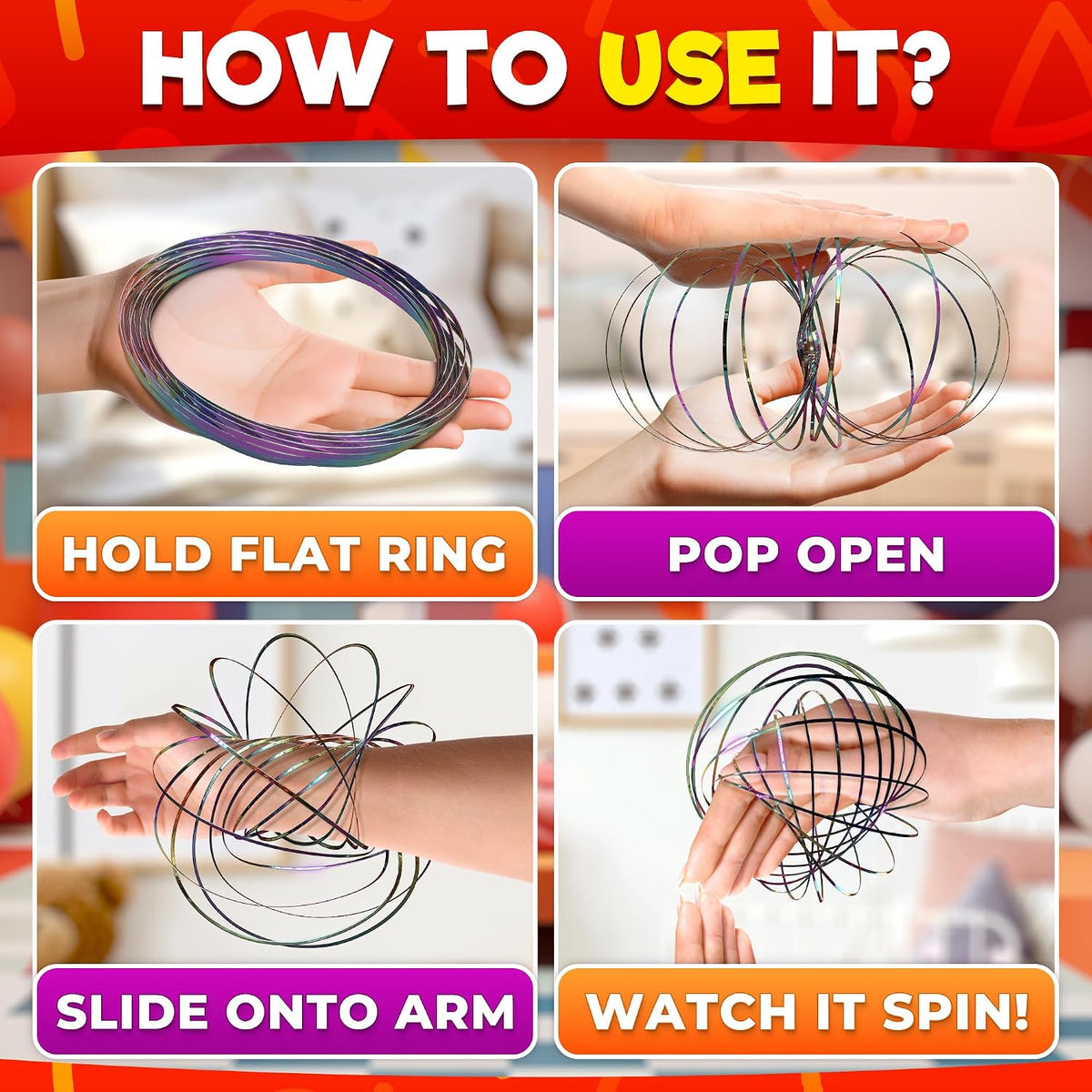 2 Pcs Kinetic Flow Ring Spinner, 5.1", Stainless Steel – Fun for Kids & Family - image 3