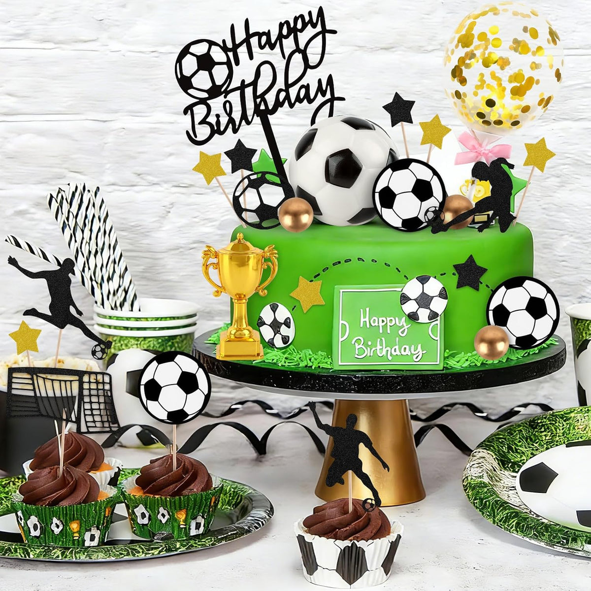Hooqict 28Pcs Soccer Cake Decorations Set with Mini Balls - Soccer - image 4