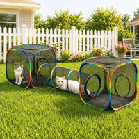 Portable Cat Enclosure, Foldable Playpen for Indoor Cats - 2 Cube + 2 Way Tunnel (no tent)