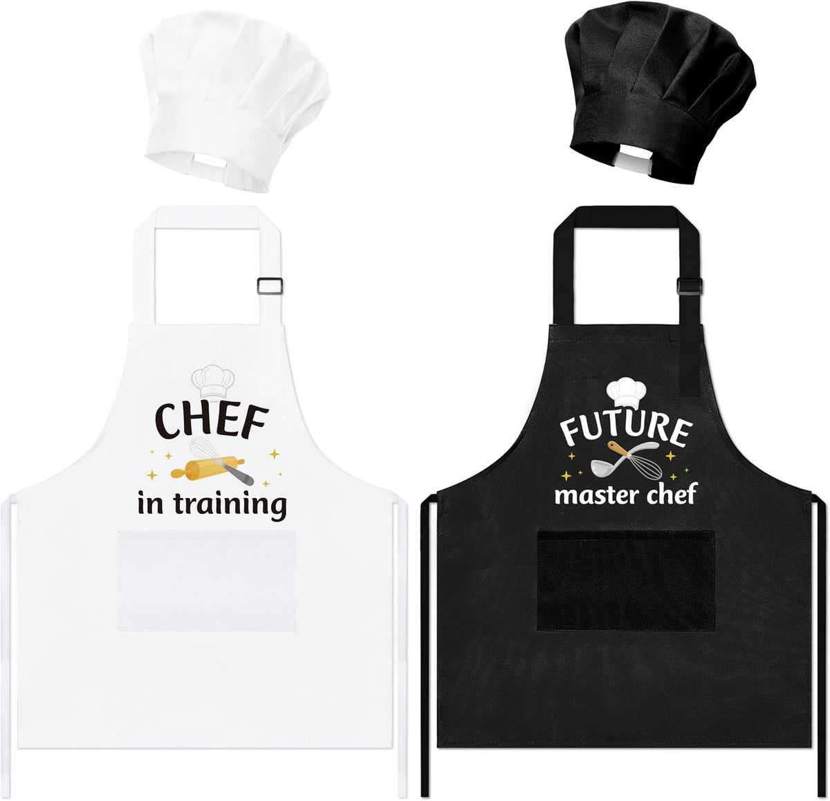 4Pcs Kids Apron and Chef Hat Set Gift for Girls Boys - Training & Master