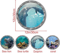 4 PCS Removable 3D Under The Sea Nature Scenery Wall Decals - Animals Wall Sticker Home Wall Art Decor for Bathroom Bedroom Door Kids Baby Nursery Room - Includes Turtles, Dolphins, Sea Lions, Coral