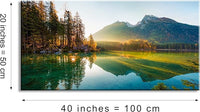Beautiful Lake Mountain Range Sunrise Sunset Landscape Canvas Wall Art for Living Room, Autumn Forest National Park Scenery, Nature Scenic Picture Print Artwork Painting Decor,Inner Frame 20x40