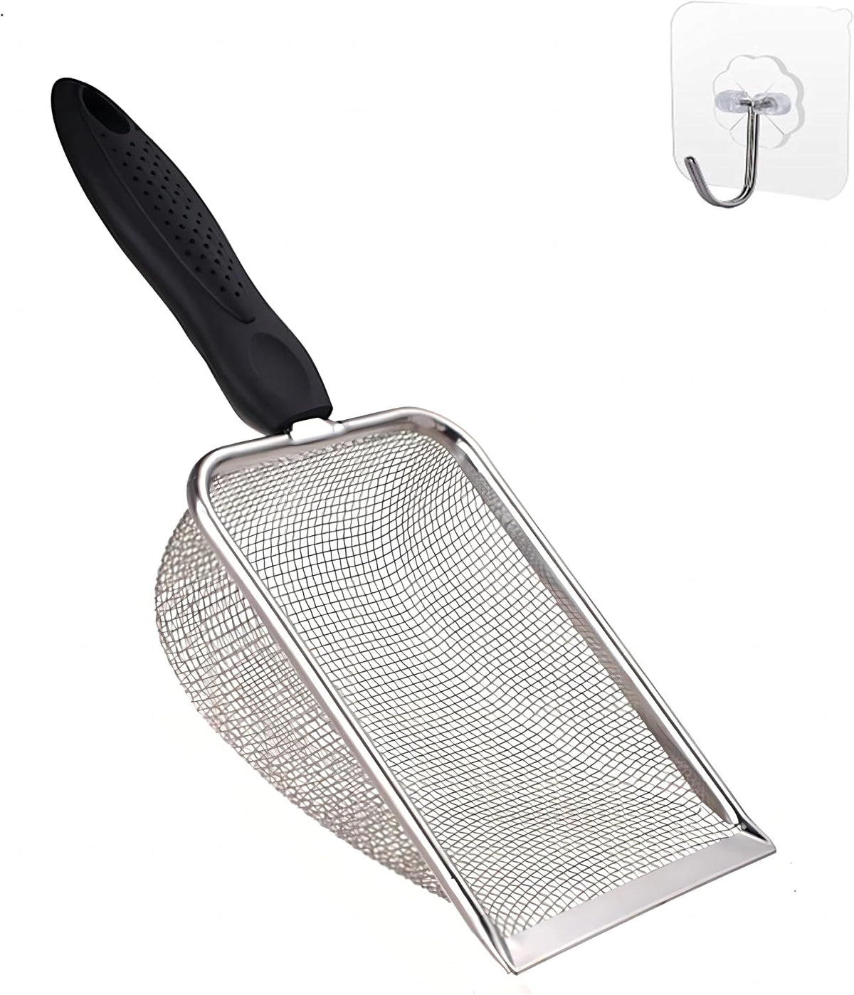 Cat Litter Scoop Stainless Steel Mesh Scooper Long Handle Deep Shovel - Hole:3.8mm/Regular Cat Litter Scoop