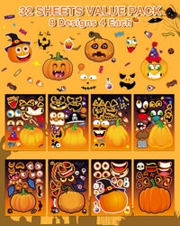 Aowplc Halloween make-a-face sticker sheets with witches, pumpkins and monsters - view 3