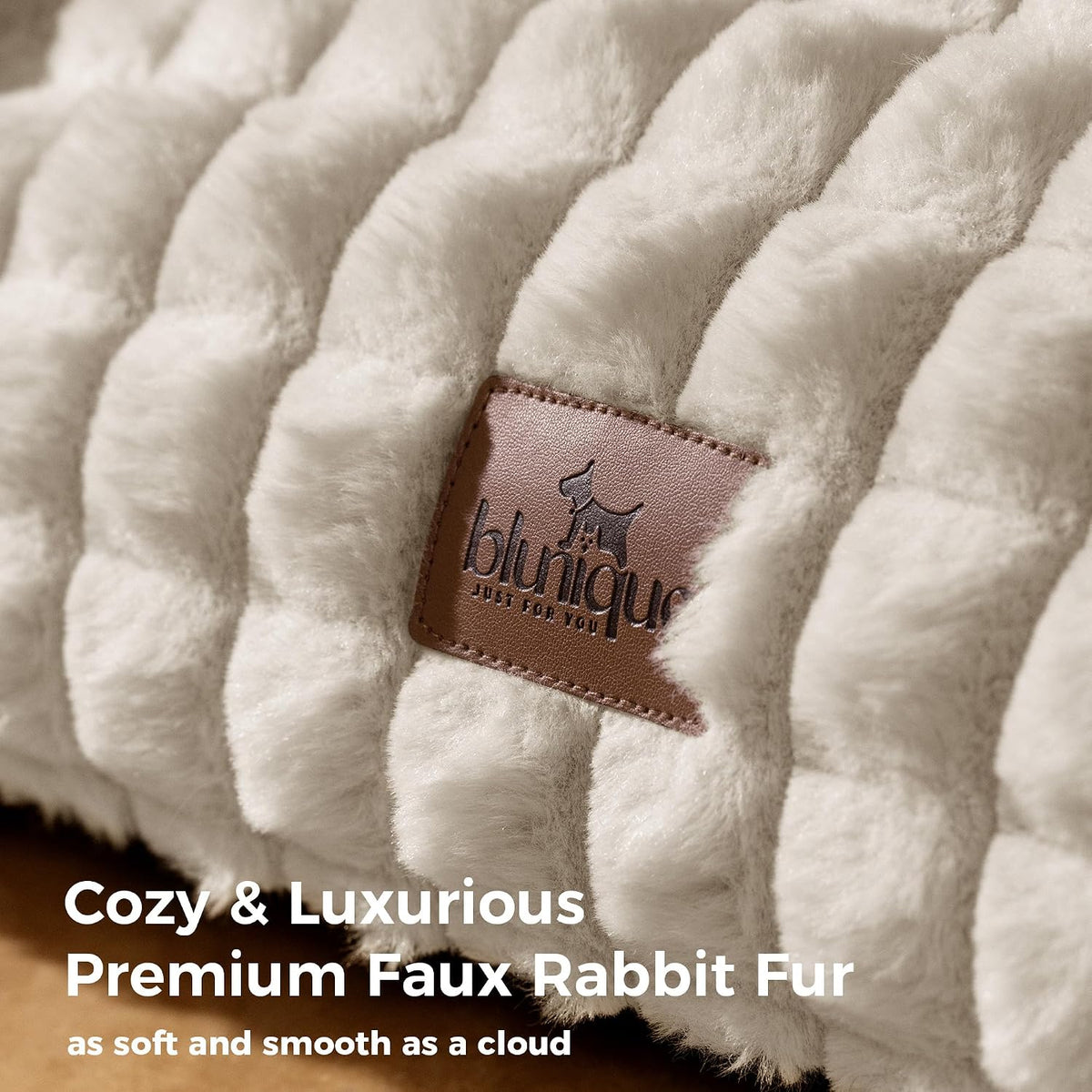 Cat Couch Bed with Fluffy Faux Rabbit Fur for Indoor Cats - Off White / Medium: 30"L x 20"W x 10"Th - image 3