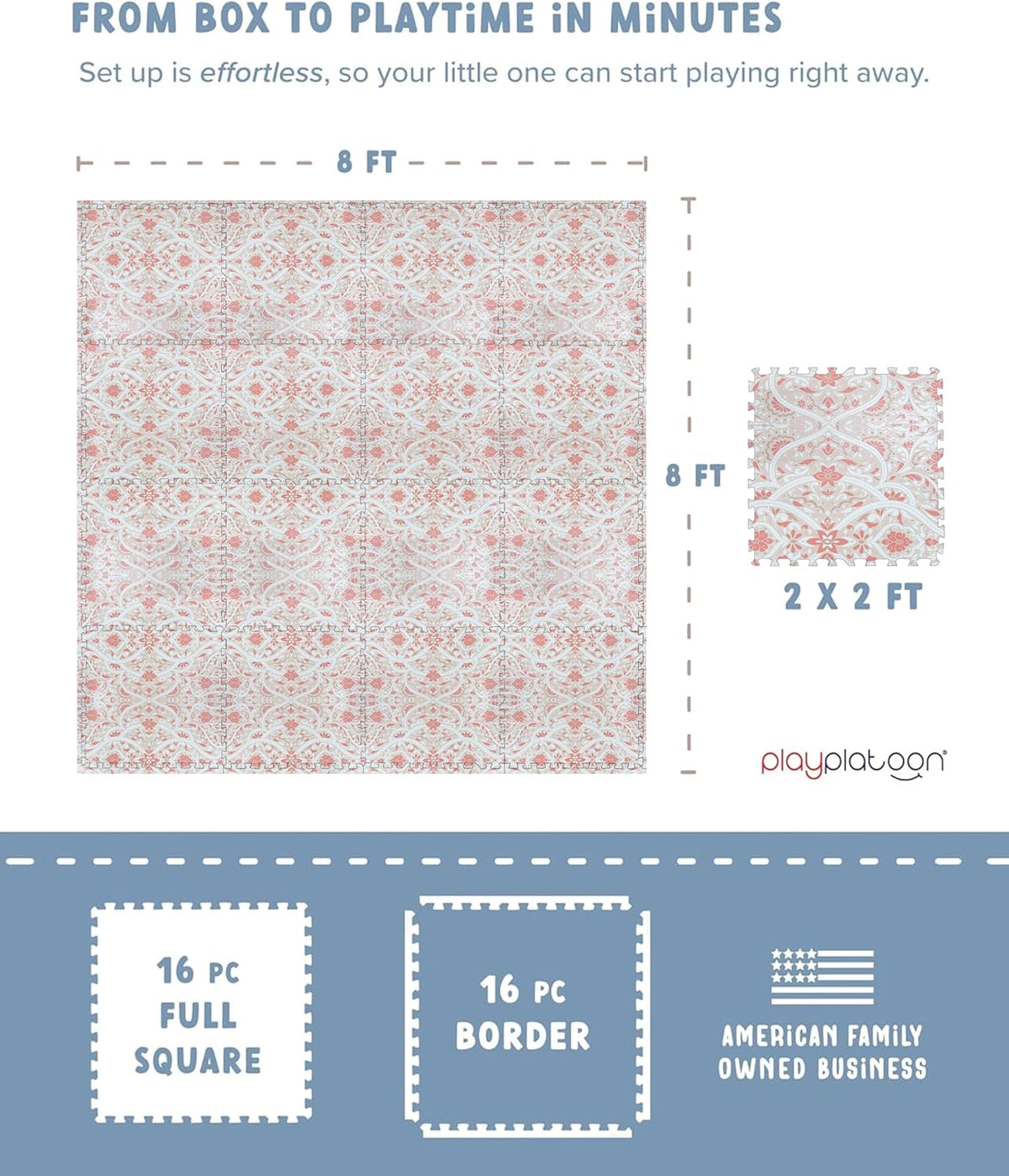 Play Platoon Kids Play Mat, 9 Tile 72x72 Inch - 96"L x 96"W x 0.6"Th / Petal - image 2