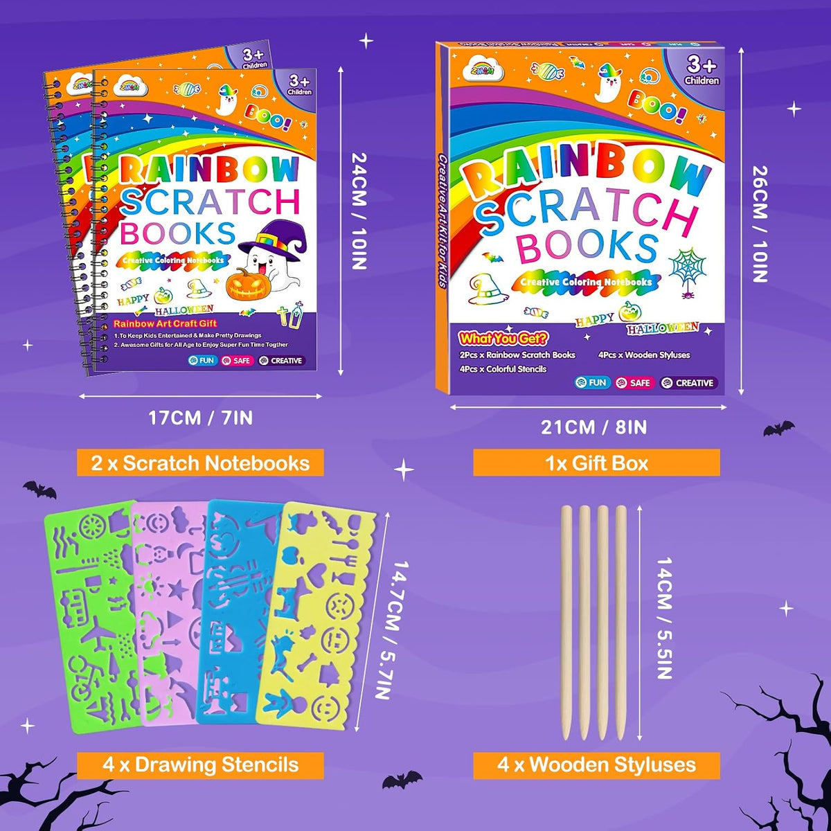 ZMLM Scratch Paper Art Craft: 2 Pack Rainbow Scratch Set for 3 4 5 6 - Halloween - image 4