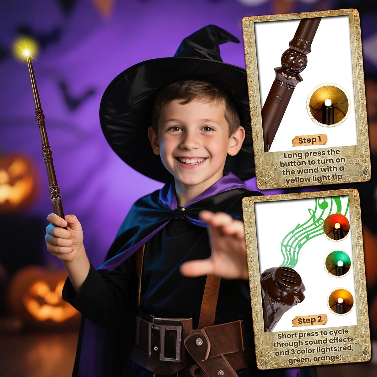 KingVows Light Up Magic Wizard Wand with 4 Color Lights & Sound - Brown - image 2