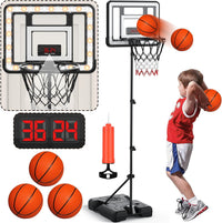 flybakiz kids basketball hoop with electronic scoreboard, timer and adjustable stand