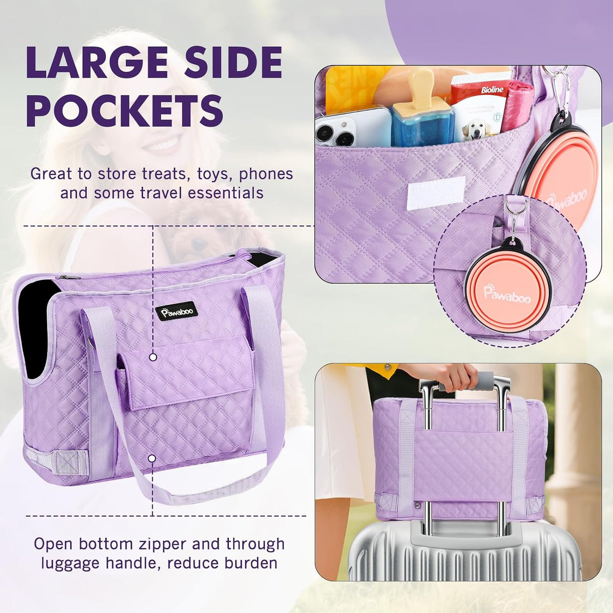 Pawaboo Dog Purse Carrier for Small Dogs with Pocket - P-Purple - image 4