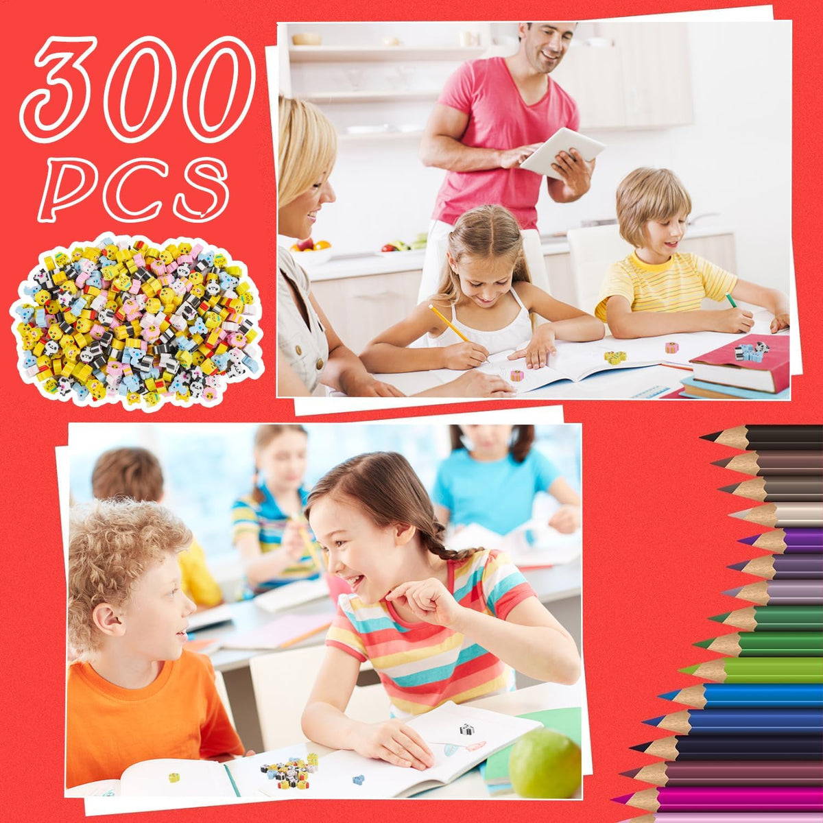 FOIMAS 300-piece mini animal erasers in assorted rubber animal shapes - view 34