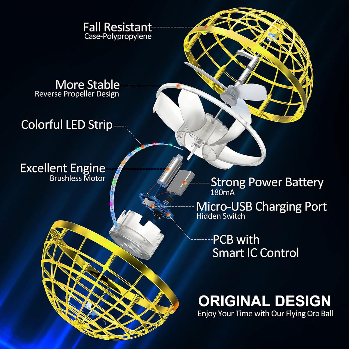 AMERFIST Flying Orb Ball Toy - Golden - image 2