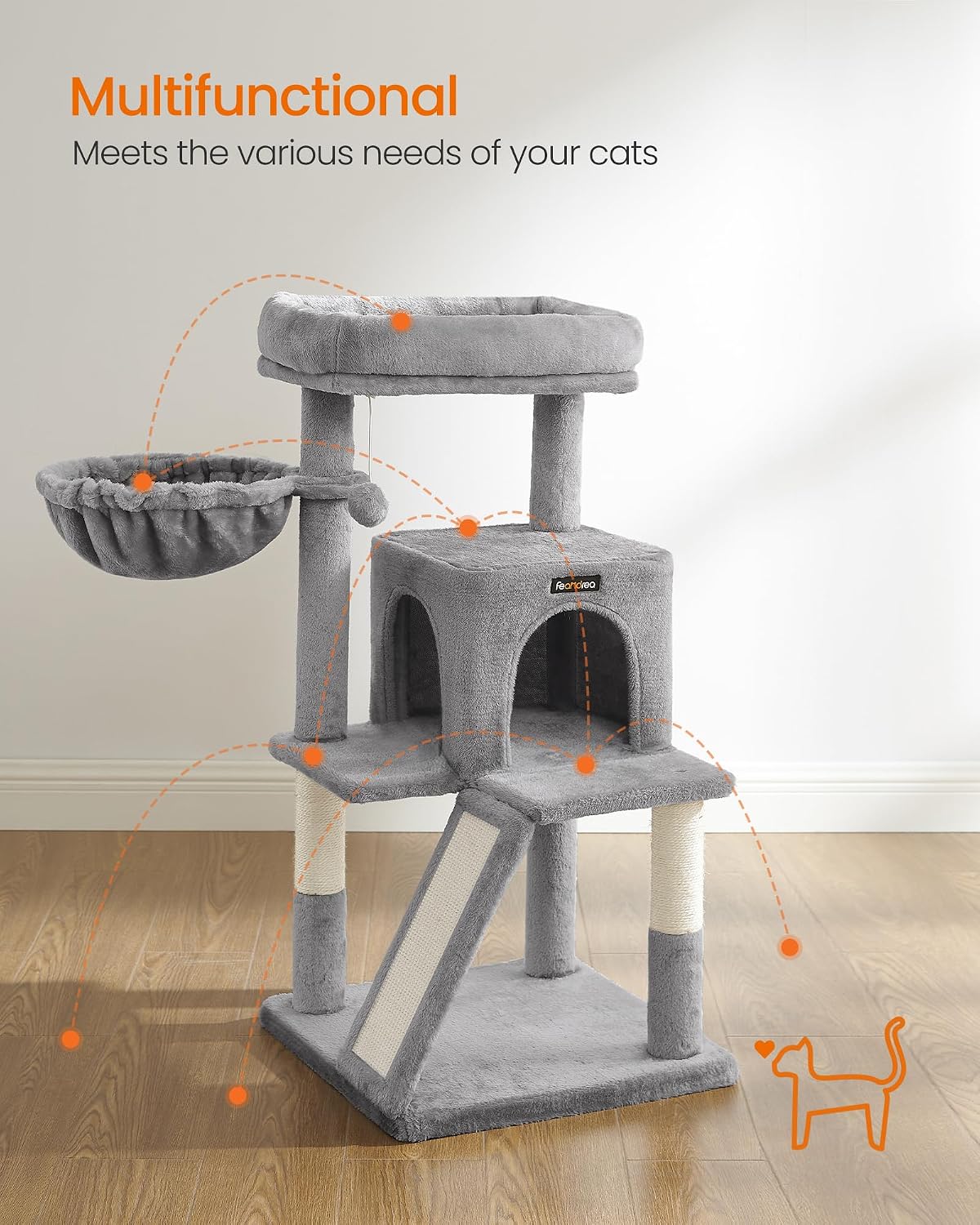 Feandrea Cat Tree, Multi-Level Condo - Light Gray - image 3