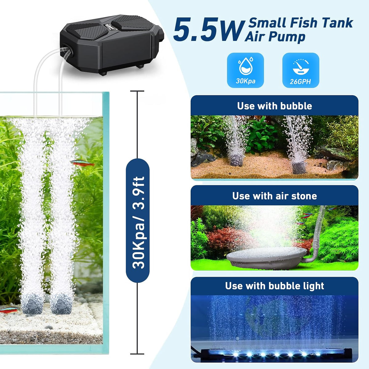 hygger Aquarium Air Pump, Ultra Quiet Oxygen Aerator with Air Stone Airline Tubing Check Valve - Large - image 3