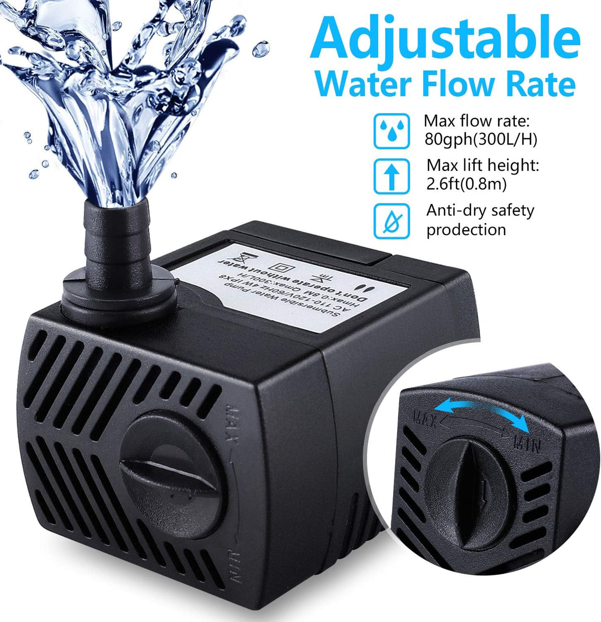 CWKJ Fountain Pump, 80GPH Submersible Water Pump - image 2