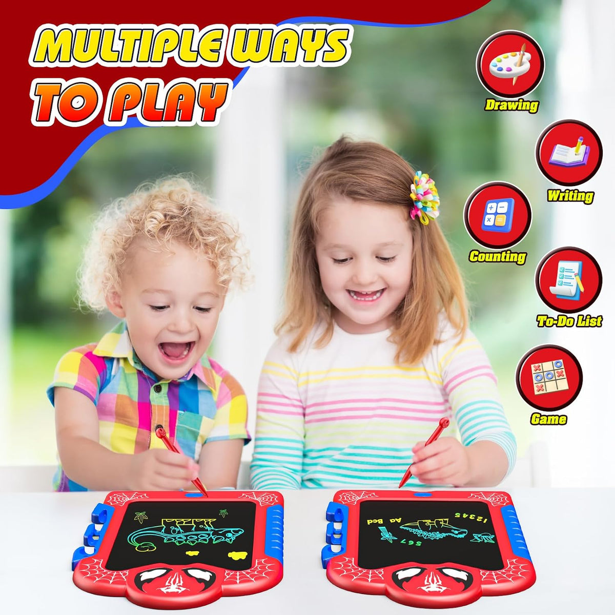 LCD Writing Tablet for Kids: Spidolapse Colorful Doodle Board - Red & Red / 2 PACK - image 2