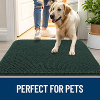 OLANLY Dog Door Mat for Muddy Paws 47x17, Absorbs Moisture and Dirt, Absorbent Non-Slip Washable Doormat, Quick Dry Chenille Mud Mat, Entry Indoor Entryway Carpet for Inside Floor, Blackish Green