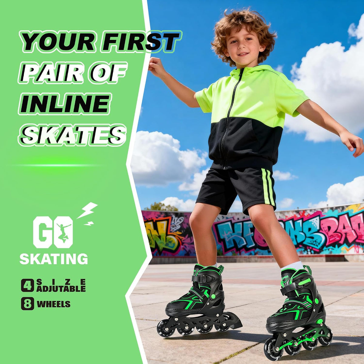 2PM SPORTS Adjustable Inline Skates for Kids, Youth and Adults – Fun for Kids & Family - A Green / Large - Youth (4.5-8 US) - image 2