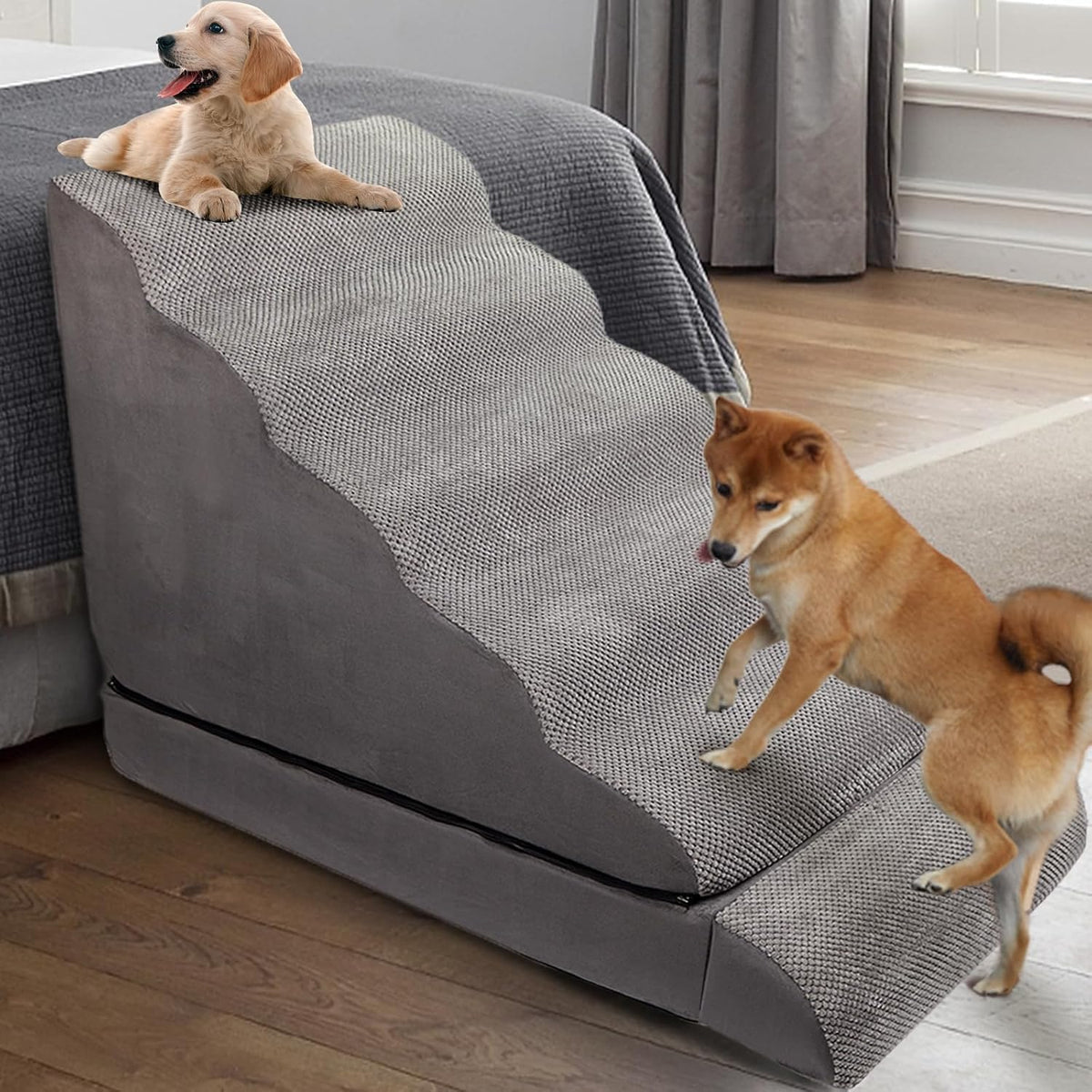Dog Stairs for High Beds 30-36" H 6-Step Pet Stairs for Large Dogs – Essentials for Dogs - Gray