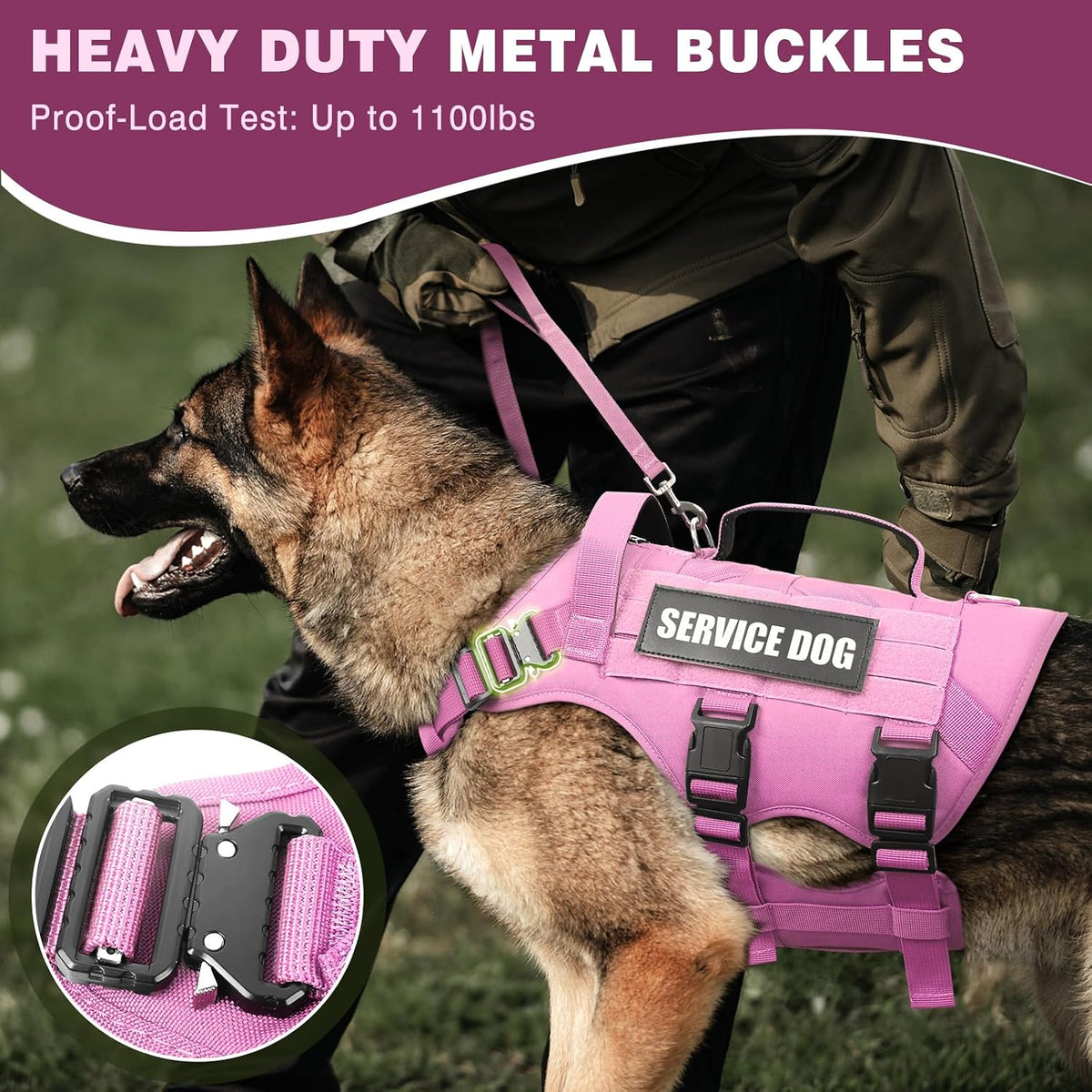 WINSEE Tactical Dog Harness with Dog Leash - X-Large / Pink - image 3